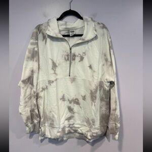 White and Grey tie dye oversized Victoria's Secret pink‎ quarter zip sweatshirt